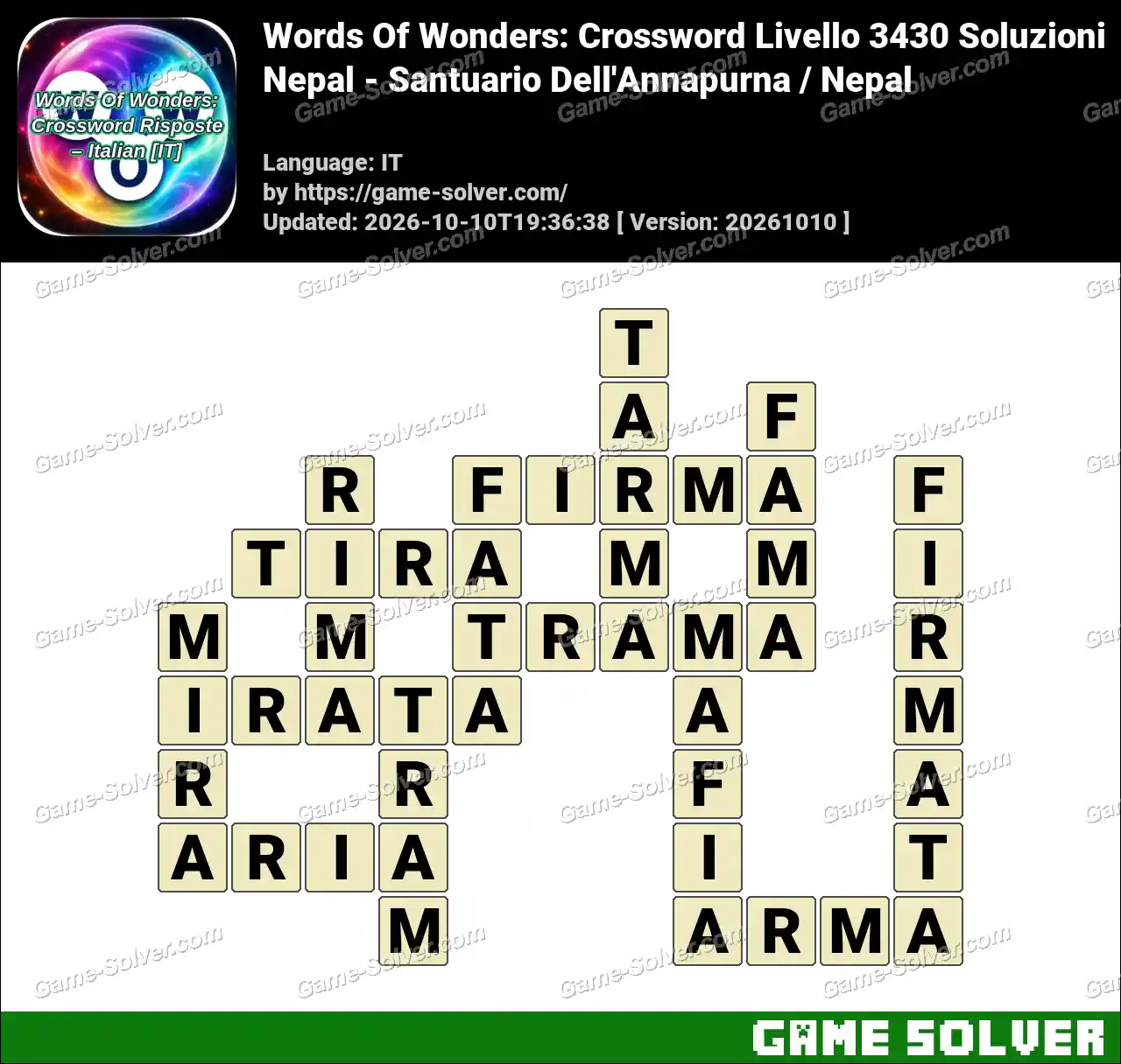 Words Of Wonders: Crossword Livello 3430 Soluzioni – Nepal – Santuario Dell’Annapurna / Nepal